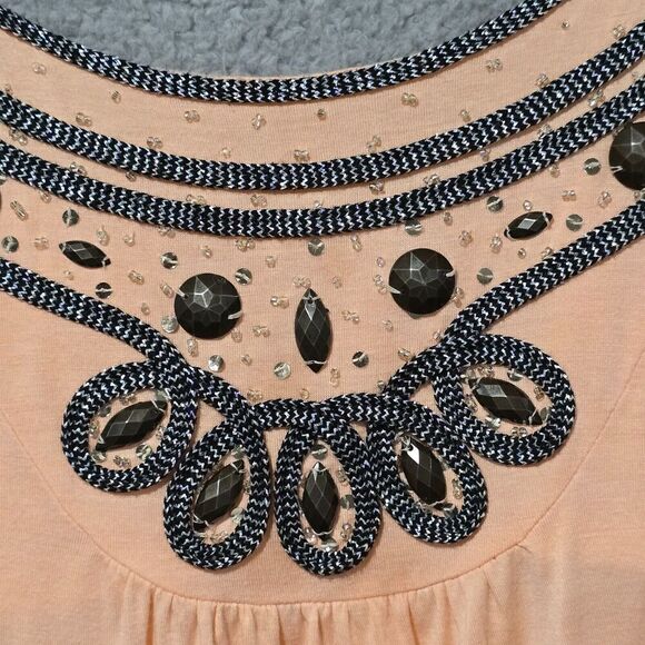 Womens Tank Top S Embellished Pastel Orange Tribal Boho Built in Bra Summer - Picture 3 of 7